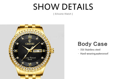 CHENXI Luxury Golden Stainless Steel Watch for Men