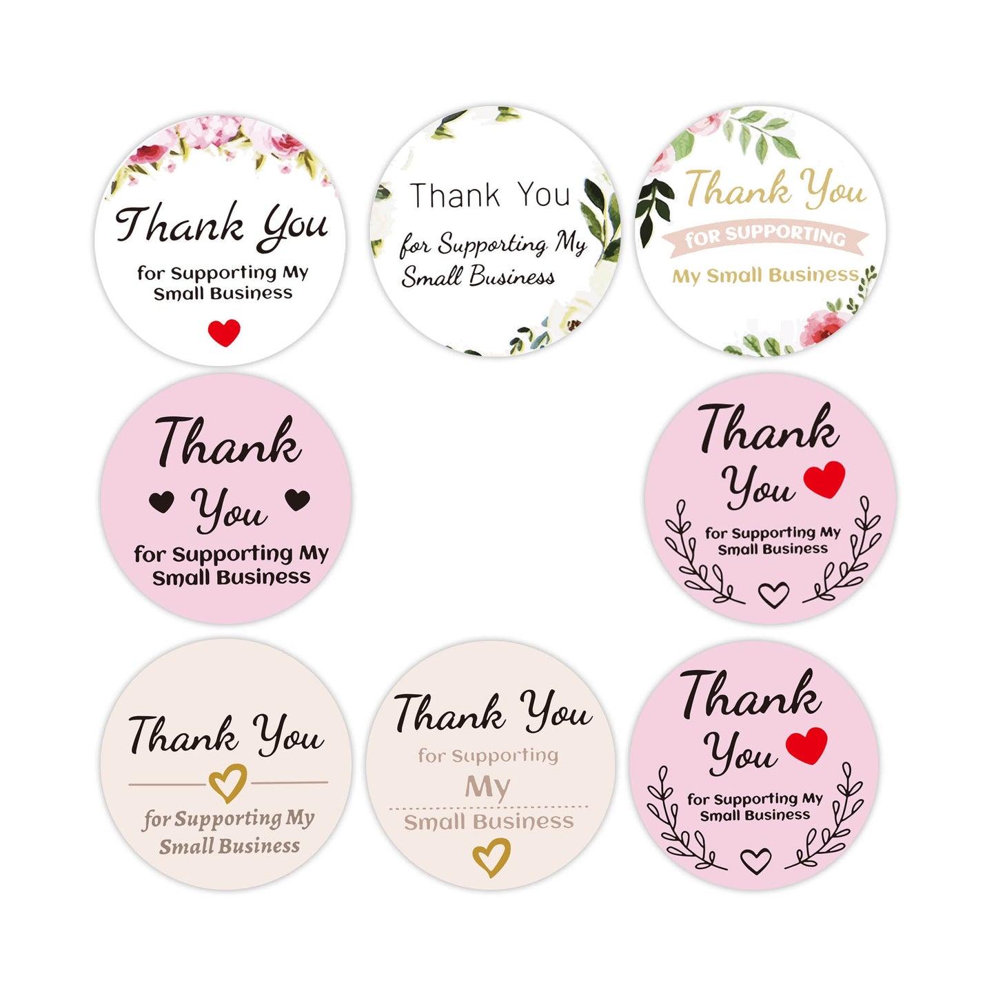 50pcs 1" Pink Floral Thank You Stickers