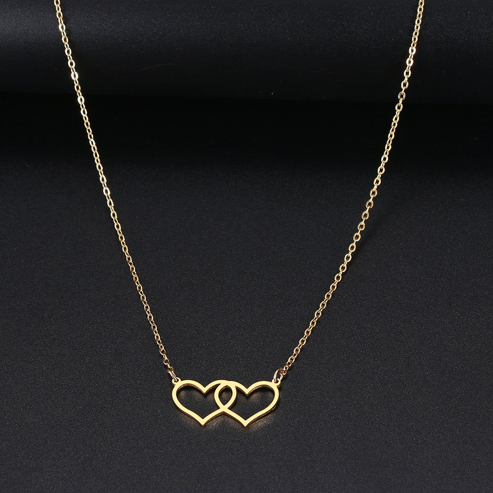 Superimposed Love Hollow Heart Stainless Steel Necklace