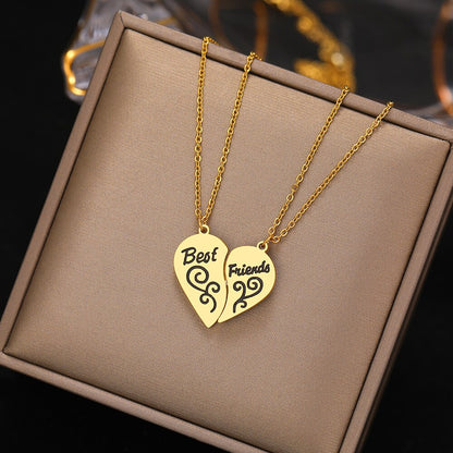 Vine Design Heart Best Friends Stainless Steel Necklace Set