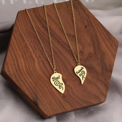 Vine Design Heart Best Friends Stainless Steel Necklace Set