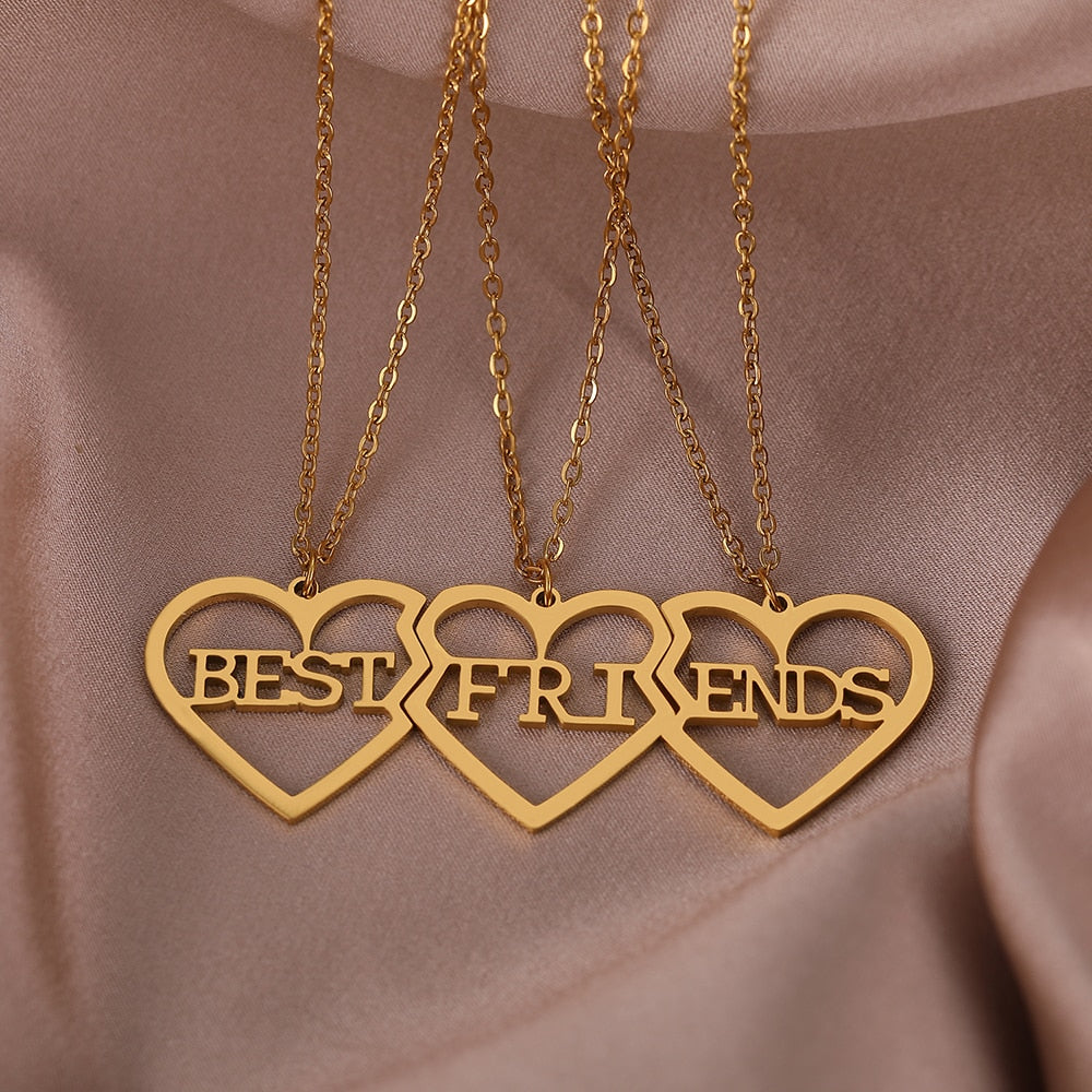 Triple Heart Best Friends Stainless Steel Necklace Set