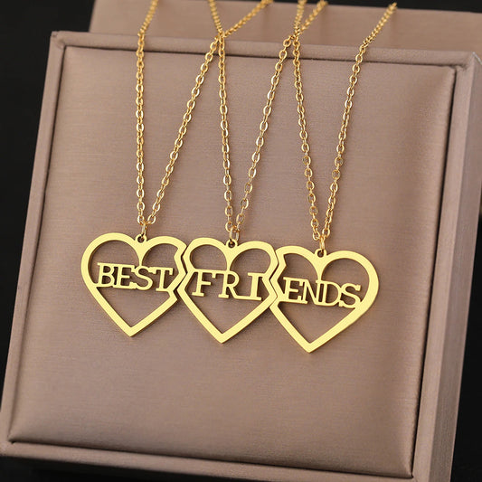 Triple Heart Best Friends Stainless Steel Necklace Set