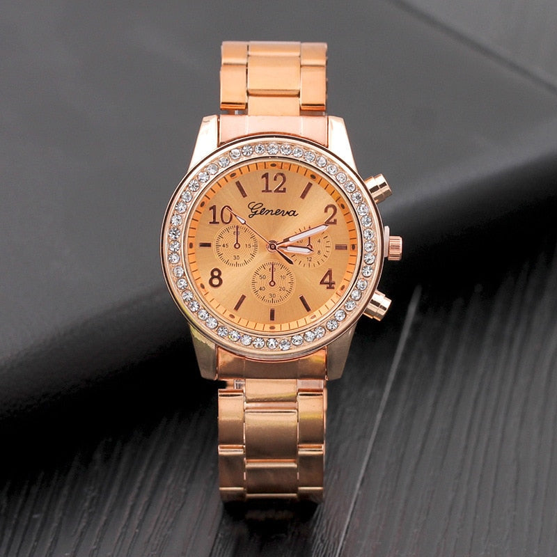 Geneva Luxury Stainless Steel Watch for Women