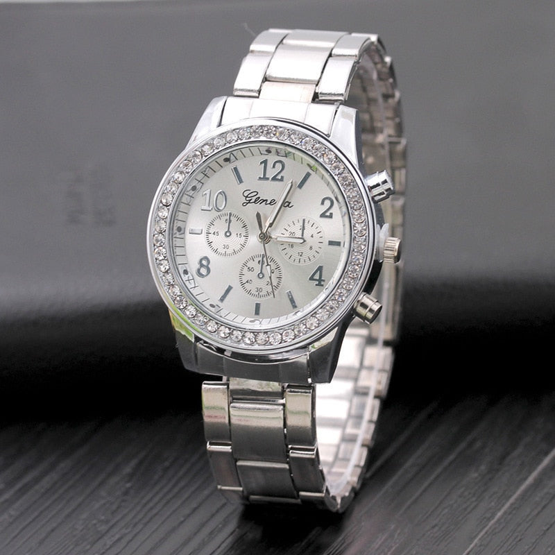 Geneva Three Eyes Stainless Steel Watch for Women