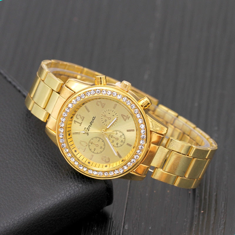 Geneva Luxury Stainless Steel Watch for Women