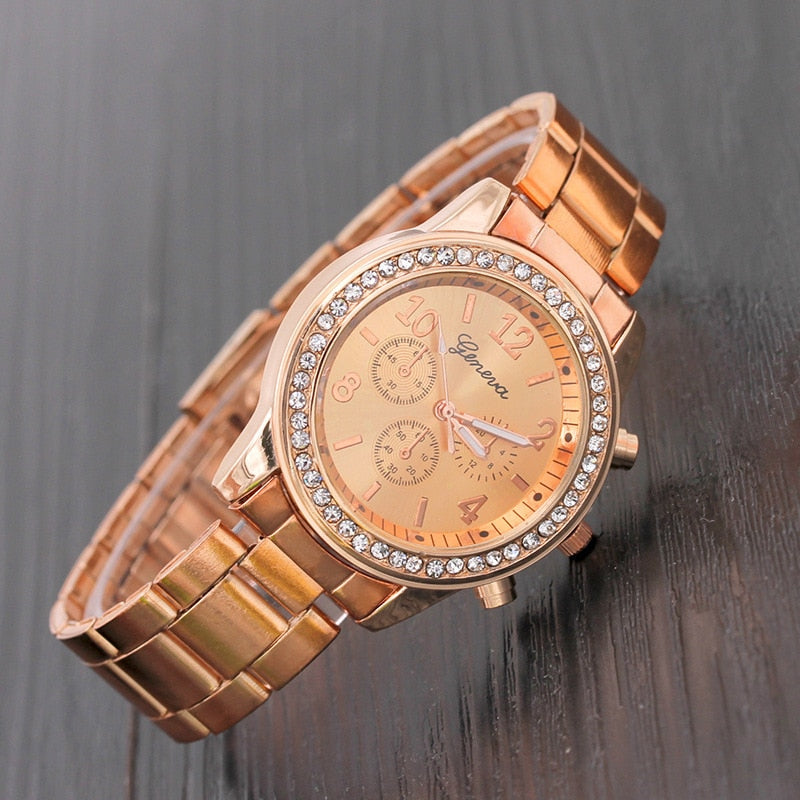 Geneva Luxury Stainless Steel Watch for Women