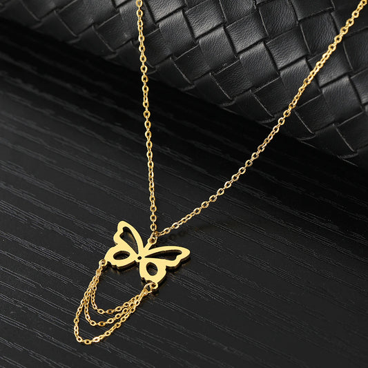 Classic Butterfly Tassel Stainless Steel Necklace