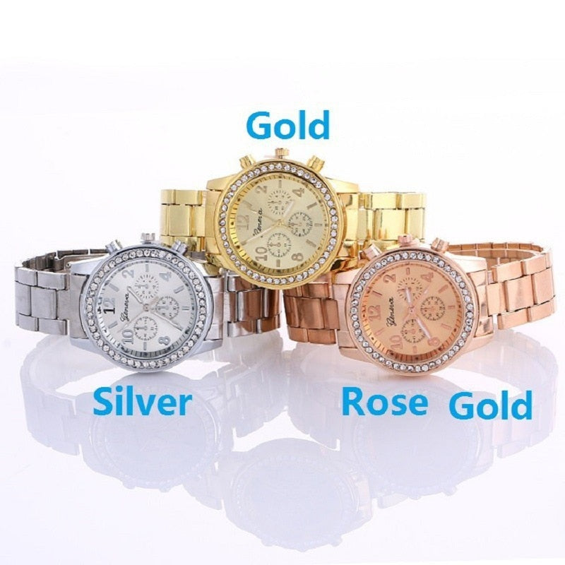 Geneva Luxury Stainless Steel Watch for Women