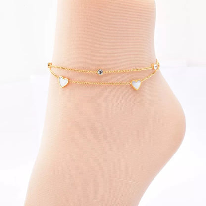 Zircon Love Hearts Double Layer Stainless Steel Anklet