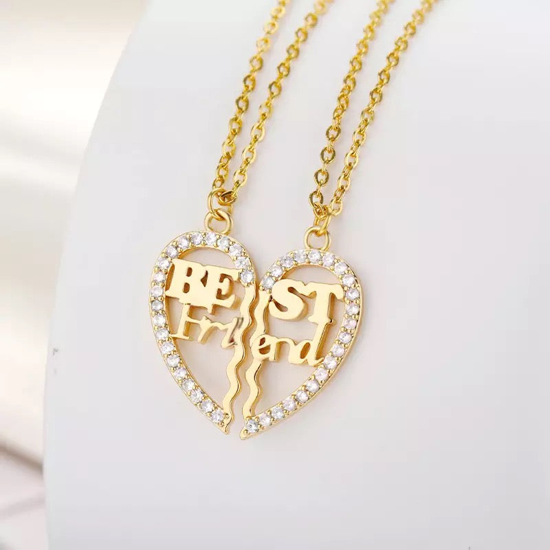 Zircon Spliced Love Heart Best Friends Stainless Steel Necklace Set