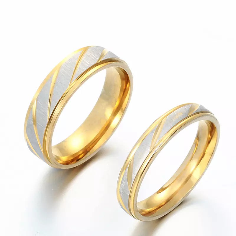 Golden Frosted Stainless Steel Couples Rings