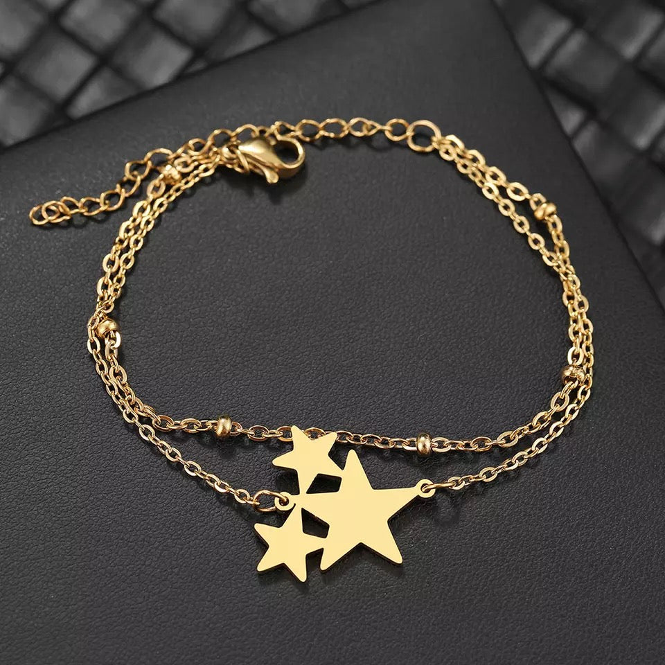 Triple Star Double Layer Stainless Steel Bracelet