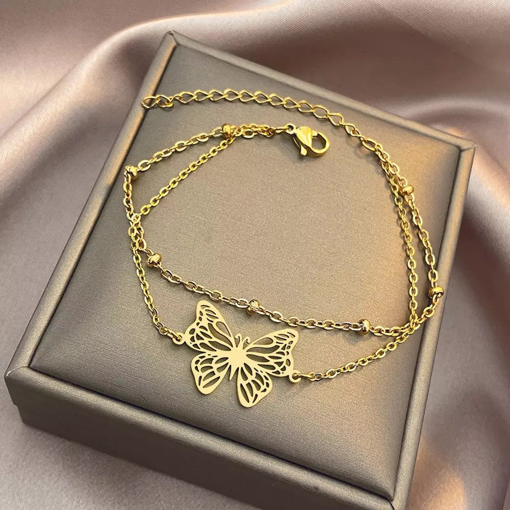 Delicate Butterfly Double Layer Stainless Steel Bracelet