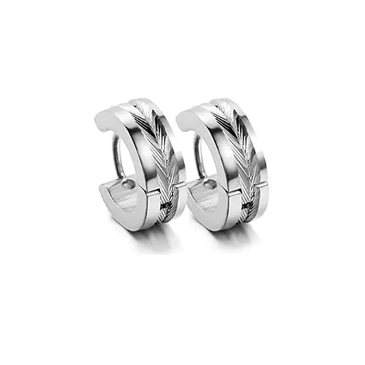 Unisex 4MM Silver Inner-Streak Huggie Stainless Steel Earrings