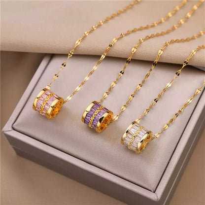 Round Zircon Crystal Stainless Steel Necklace