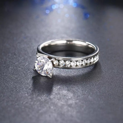 Silver Stainless Steel Crystal Ring with Stone