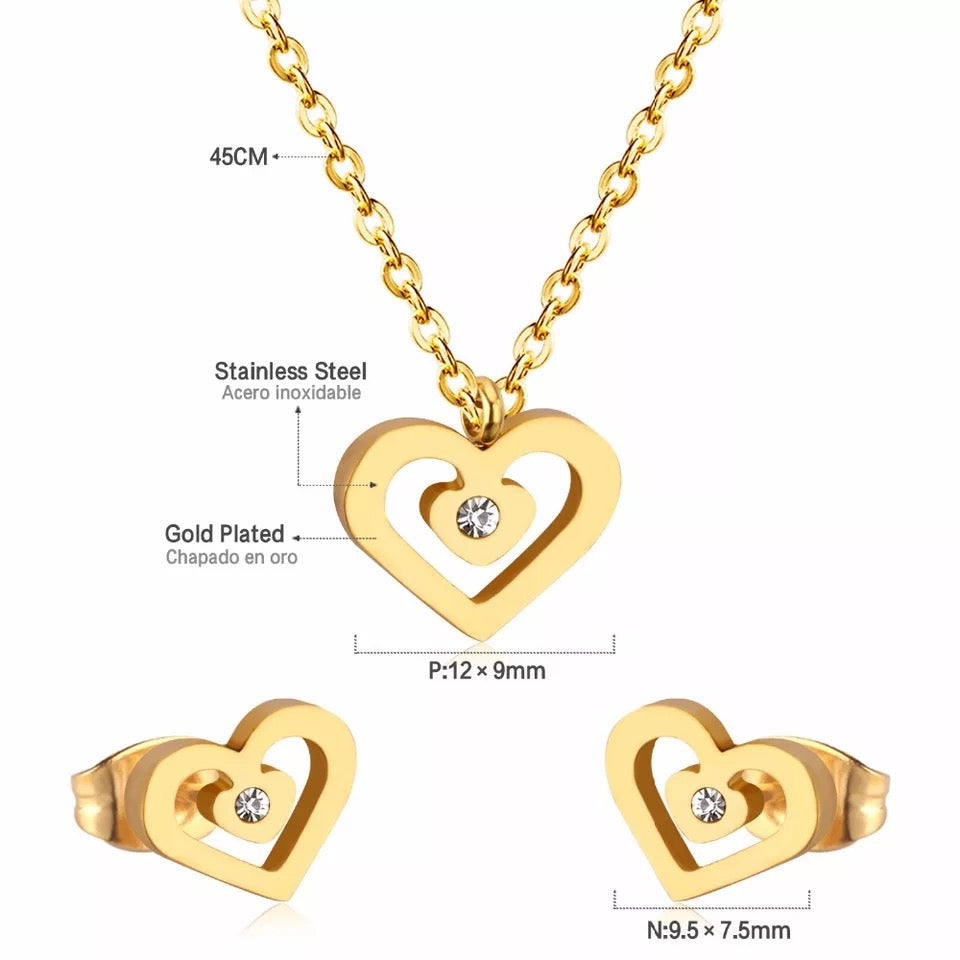 Stainless Steel Gold Necklace Set (Heart #H1)