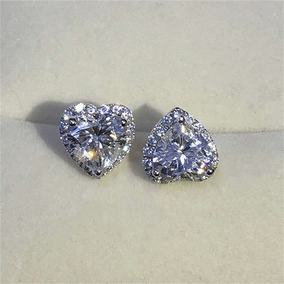 Silver Heart Stud Cubic Zirconia 925 Sterling Silver Earrings