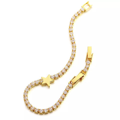 Flashbuy Luxury Gold Zircon Stainless Steel Tennis Bracelet with Star Charm