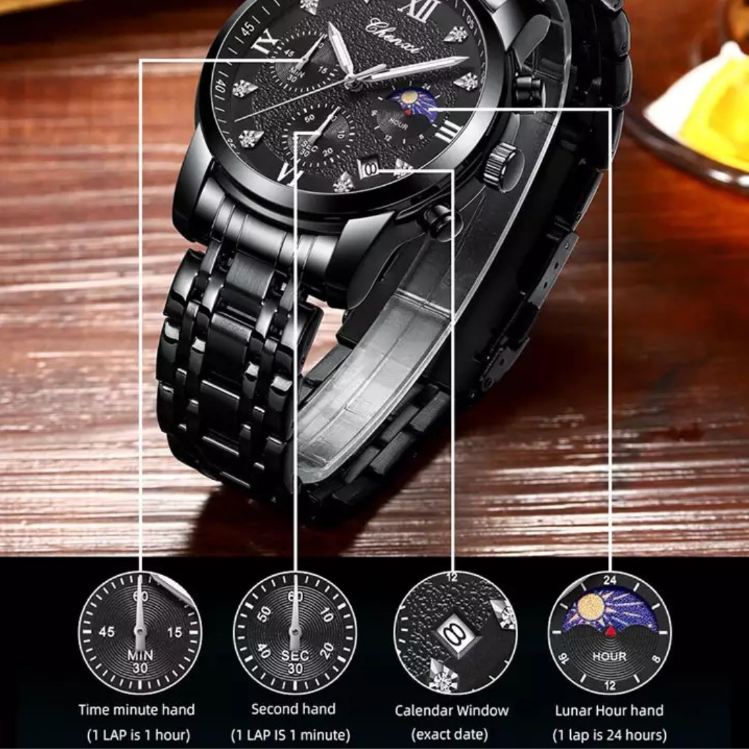 CHENXI Black Luxury Sports Stainless Steel Watch for Men