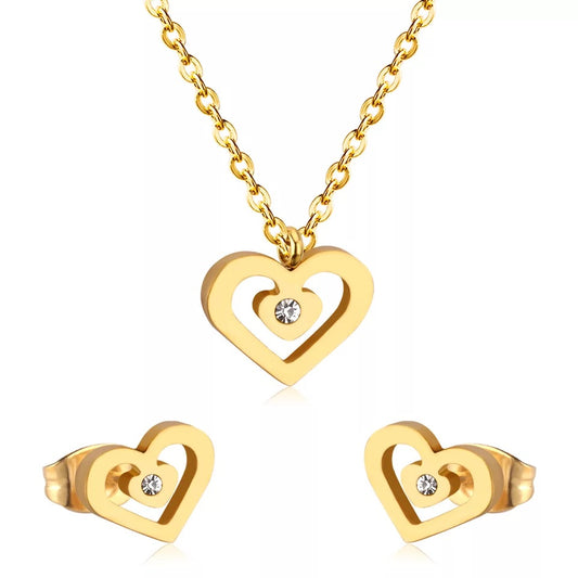Stainless Steel Gold Necklace Set (Heart #H1)