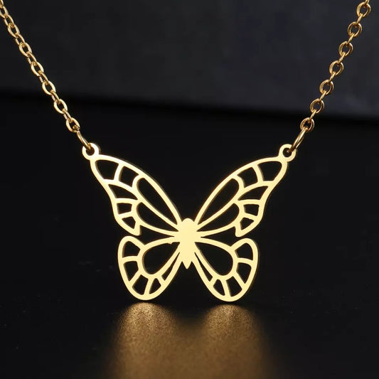 Elegant Gold Hollow Butterfly Stainless Steel Necklace