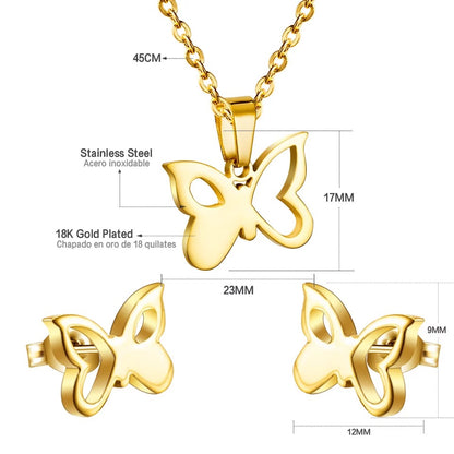 Stainless Steel Gold Necklace Set (Butterfly #G4)