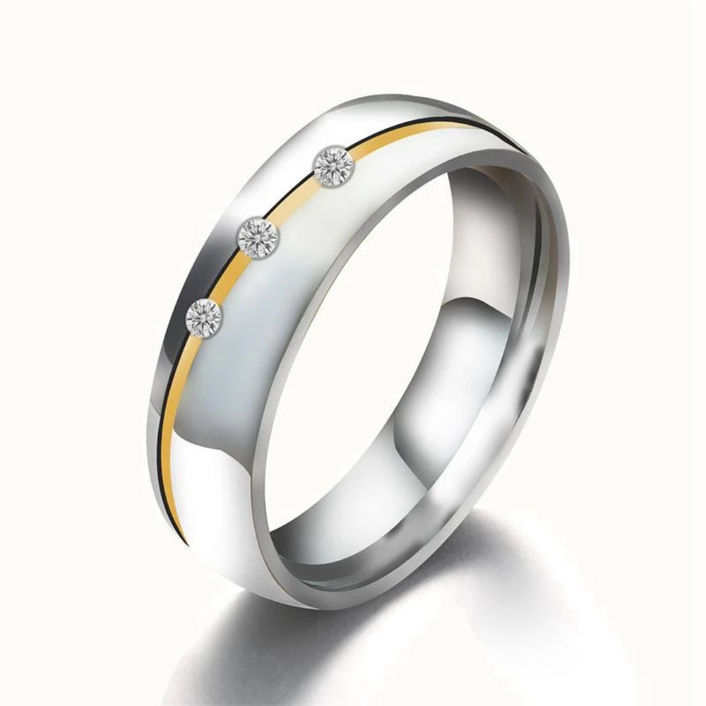 Silver with Golden Micro-inlaid Couples Ring for Women