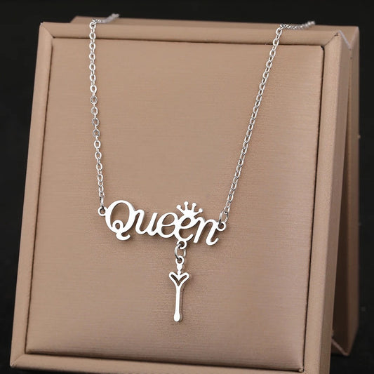 Queen Crown Silver Stainless Steel Necklace