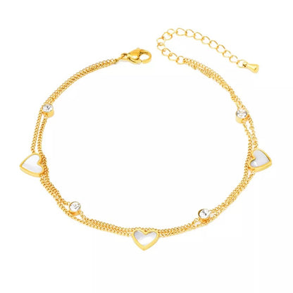 Zircon Love Hearts Double Layer Stainless Steel Anklet