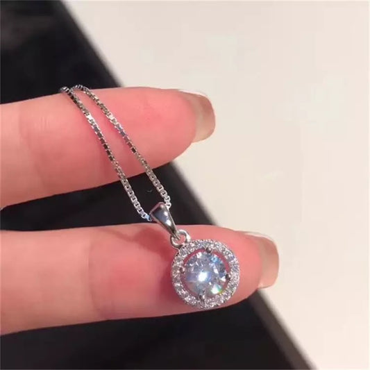 Round Stud Cubic Zirconia 925 Sterling Silver Necklace