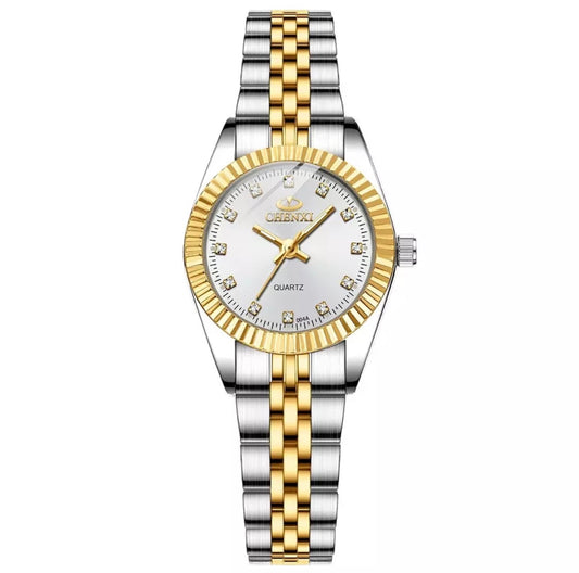 CHENXI Luxury Silver with Gold Stainless Steel Watch for Women