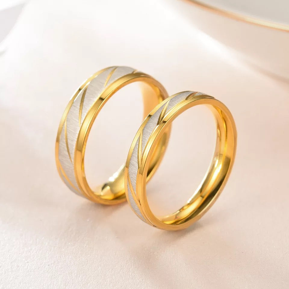 Golden Frosted Stainless Steel Couples Rings