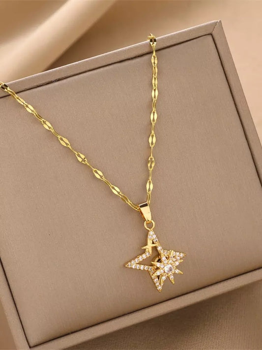 Rotatable Star Zircon Stainless Steel Necklace