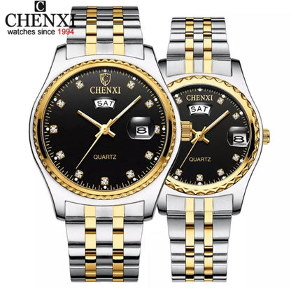 CHENXI Silver Black 2pcs Lovers Watch Set for Couples