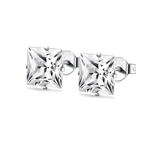 Unisex Silver Square Stud Stainless Steel Earrings