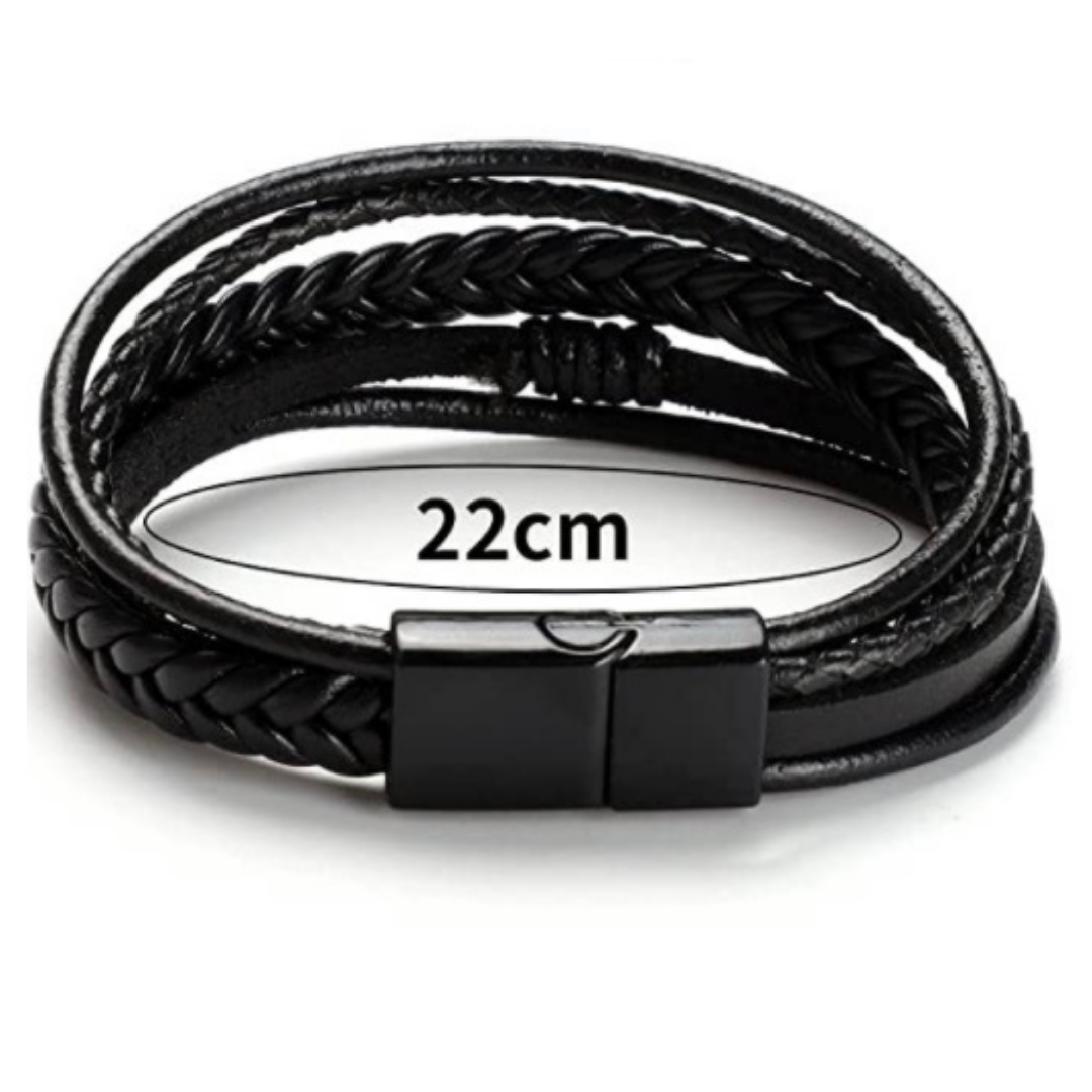 Black Leather Braided Cuff Bracelet (#BXG2031-2034)