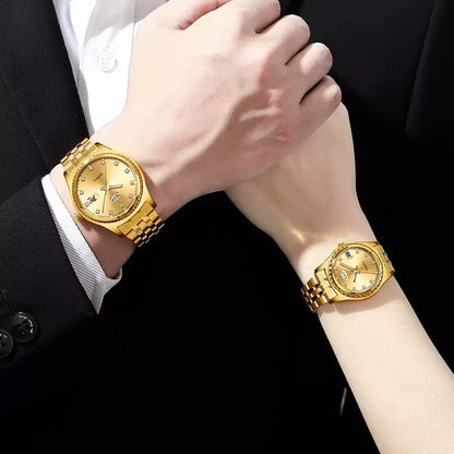 CHENXI Golden 2pcs Lovers Watch Set for Couples