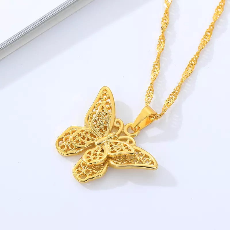 Double Butterfly Stainless Steel Necklace