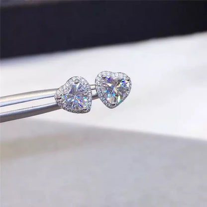 Silver Heart Stud Cubic Zirconia 925 Sterling Silver Earrings