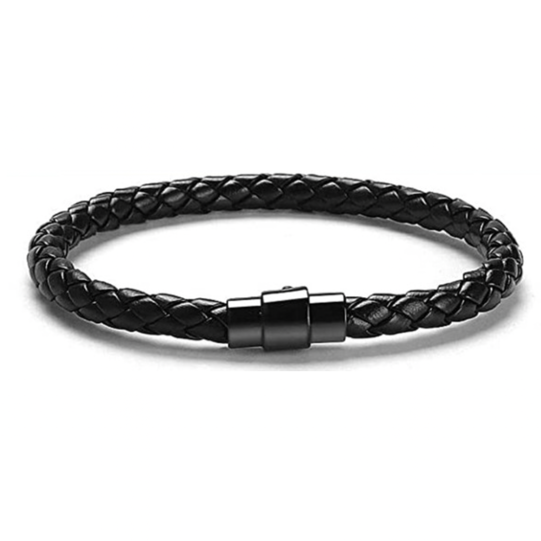 Black Leather Braided Cuff Bracelet (#B08HHFD2GF)