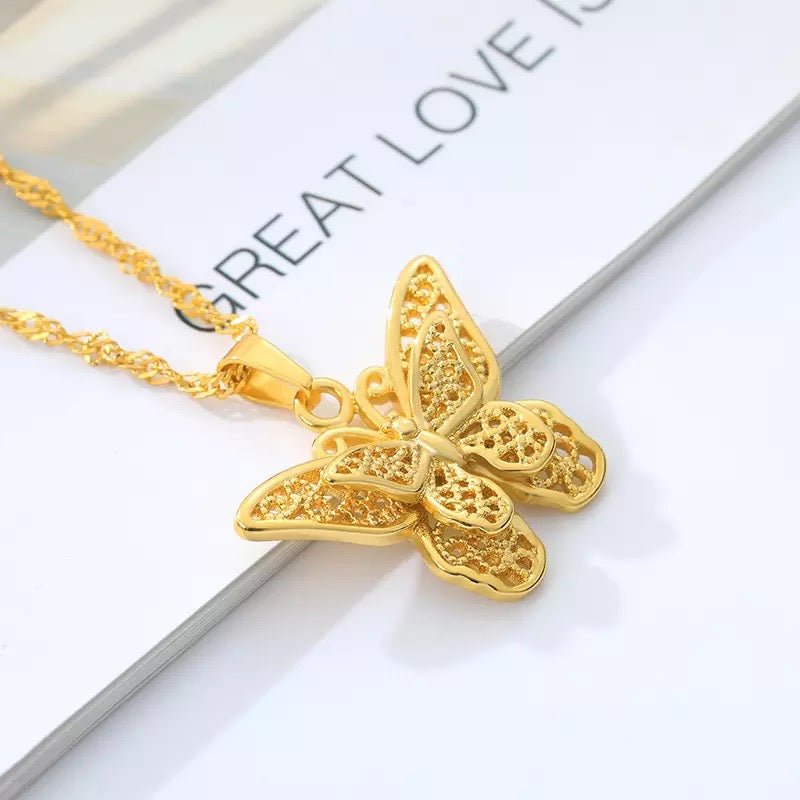 Double Butterfly Stainless Steel Necklace