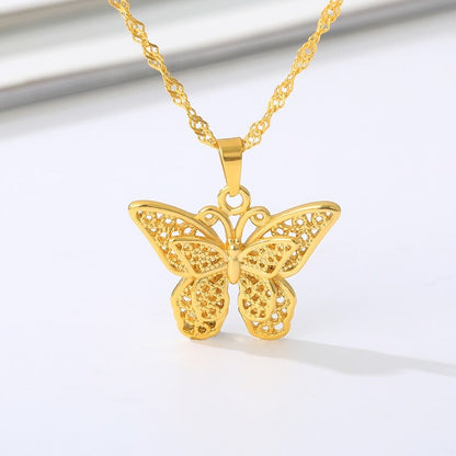 Double Butterfly Stainless Steel Necklace