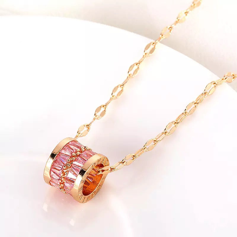 Round Zircon Crystal Stainless Steel Necklace