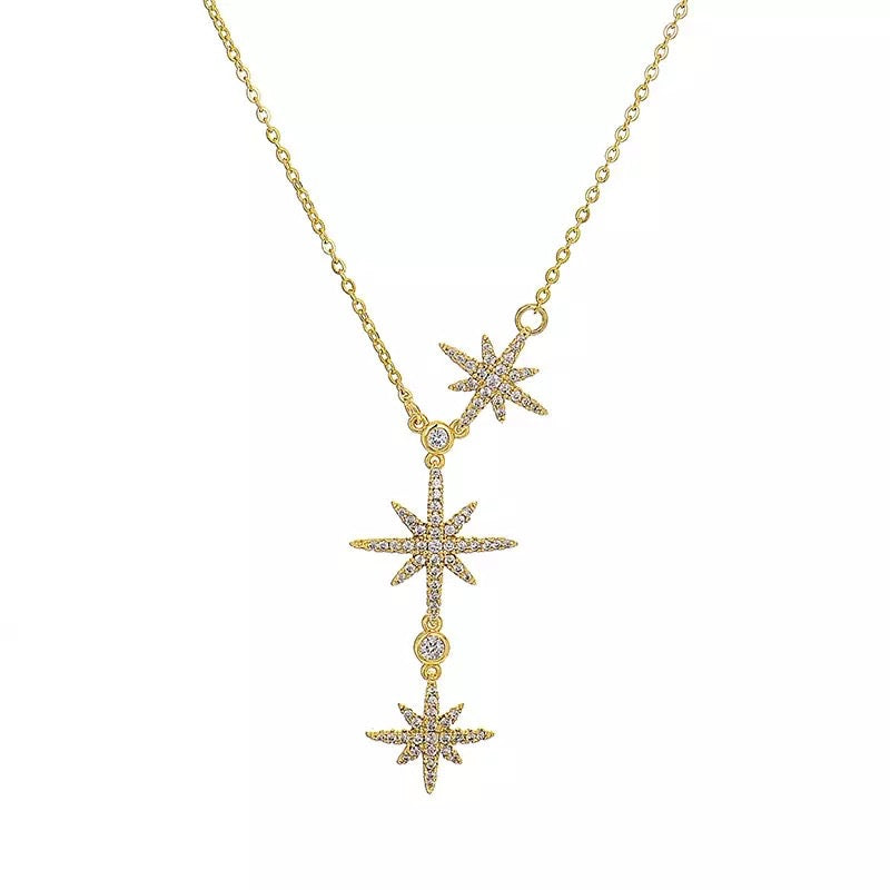 Triple Star Zircon Stainless Steel Necklace