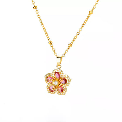 Pink Zircon Flower Stainless Steel Necklace