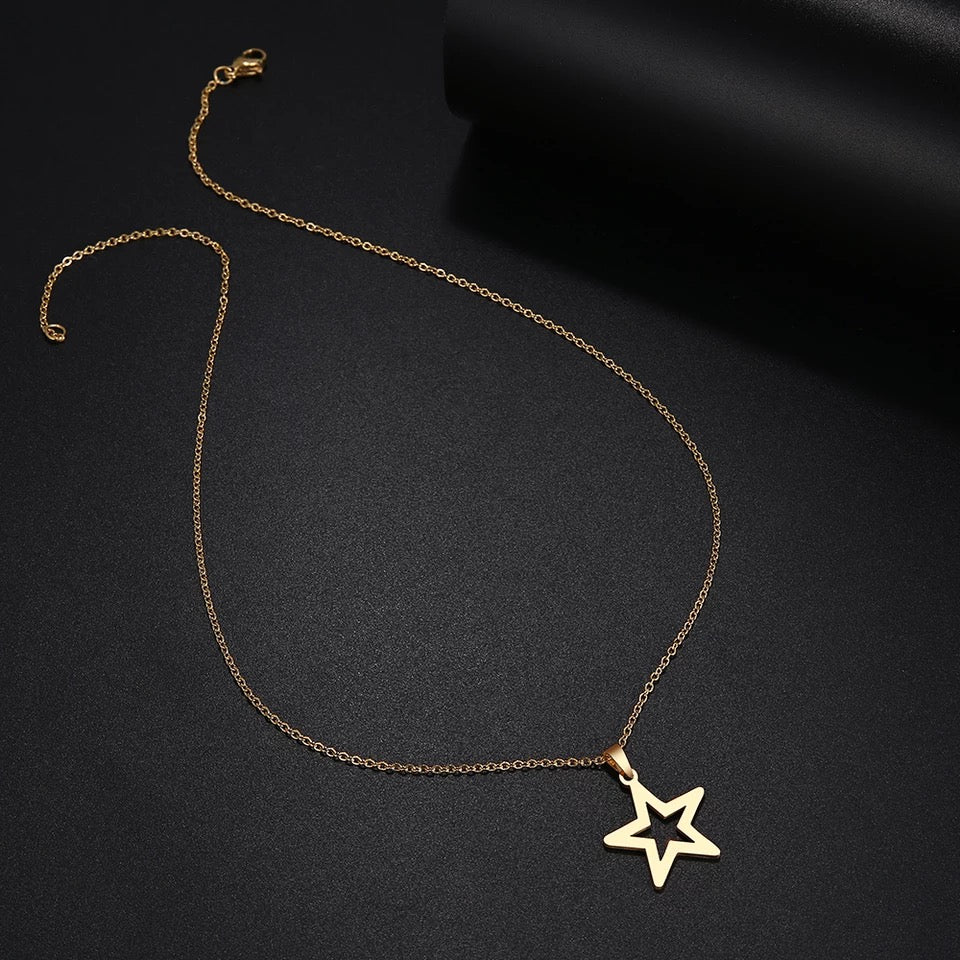 Hollow Star Gold Stainless Steel Necklace