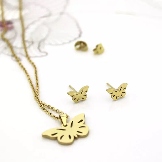 Stainless Steel Gold Necklace Set (Butterfly #G1)