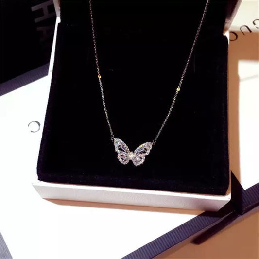 Butterfly Stud Cubic Zirconia 925 Sterling Silver Necklace